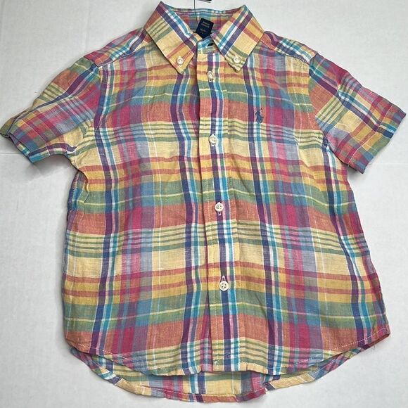 Polo Ralph Lauren Key West Multi color Linen button down short sleeve shirt 2T - Picture 1 of 14